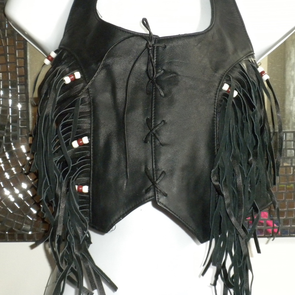 Genuine Leather Halter w Fringe & Beads